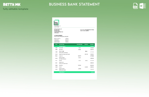 модерен стил изјава за деловна фирма на Kiwibank Шаблон Word и PDF формат ().